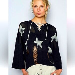 Pol Black Star Patterned Sweater